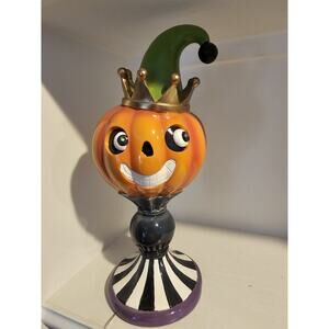 Mackenzie Childs inspired Jack-O-Lantern on Pedestal Figurine Eyes light Up